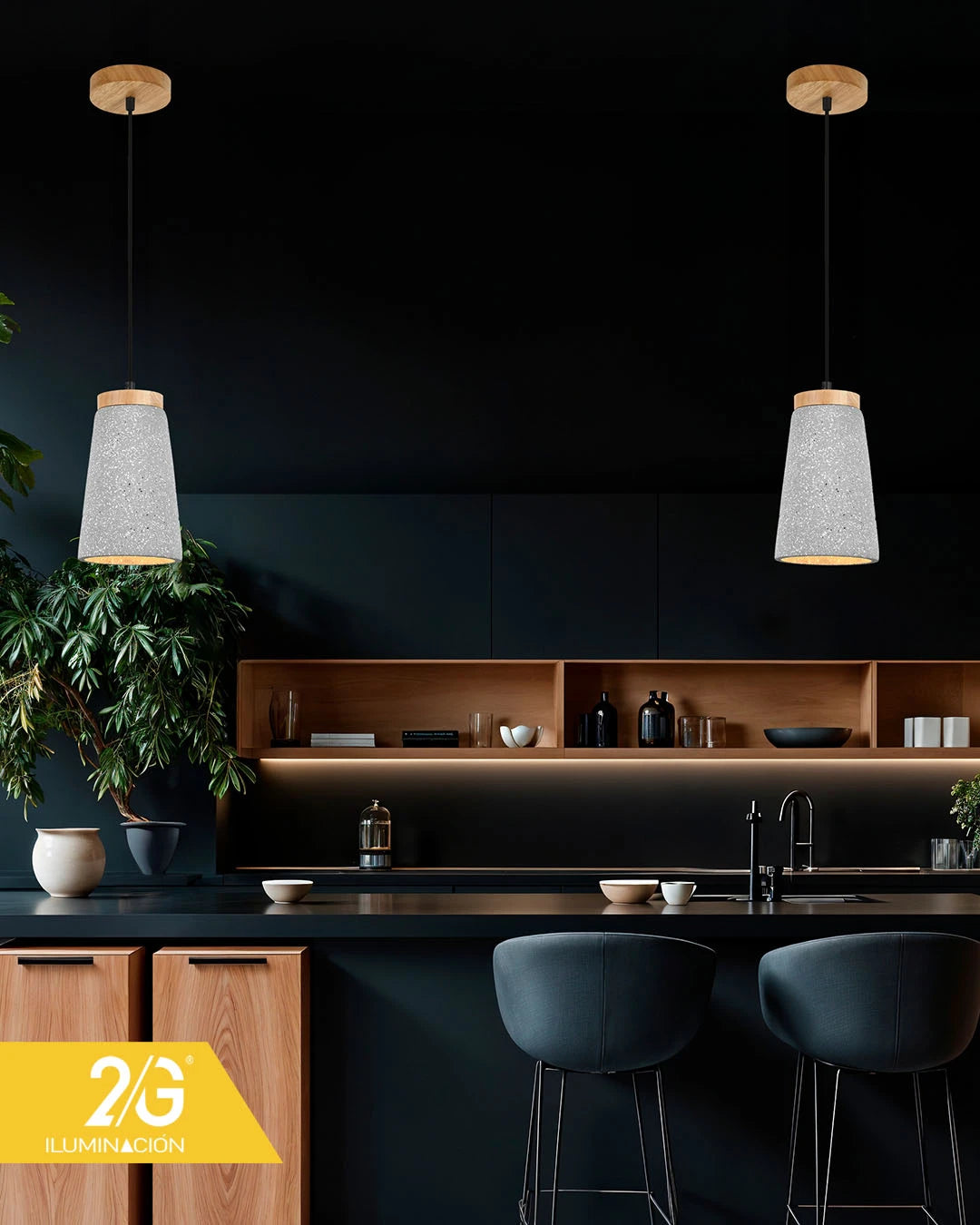 LUMINARIA COLGANTE CON PANTALLA DE CONCRETO E27 100-240V MADERA CONTE 2G